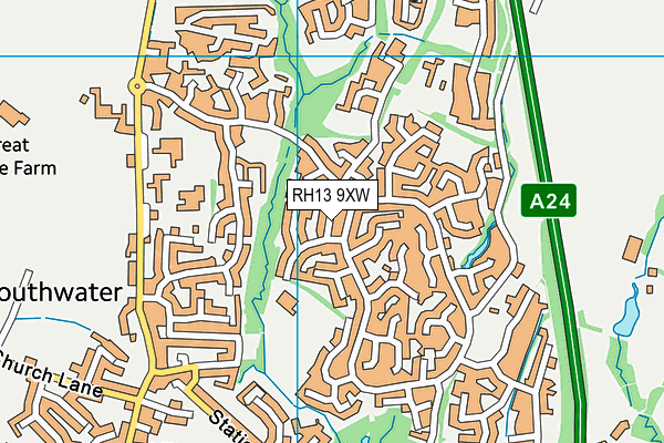 RH13 9XW map - OS VectorMap District (Ordnance Survey)