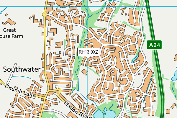 RH13 9XZ map - OS VectorMap District (Ordnance Survey)