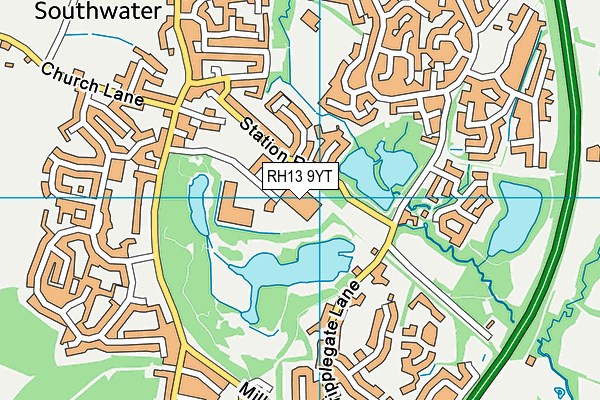 RH13 9YT map - OS VectorMap District (Ordnance Survey)