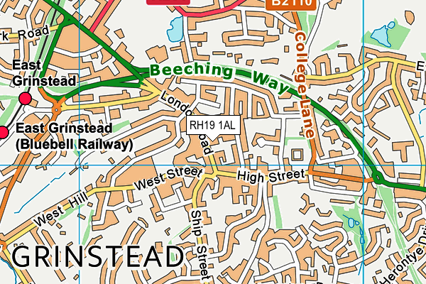RH19 1AL map - OS VectorMap District (Ordnance Survey)