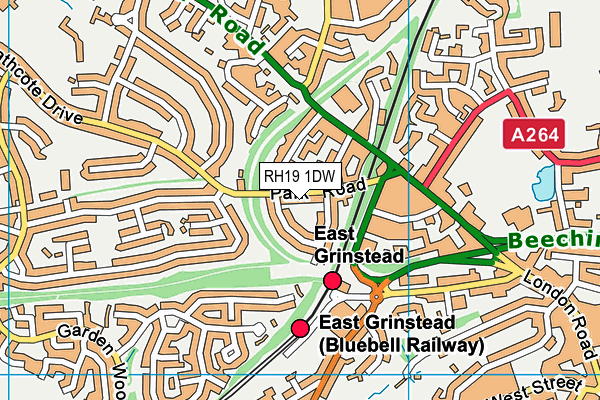 RH19 1DW map - OS VectorMap District (Ordnance Survey)
