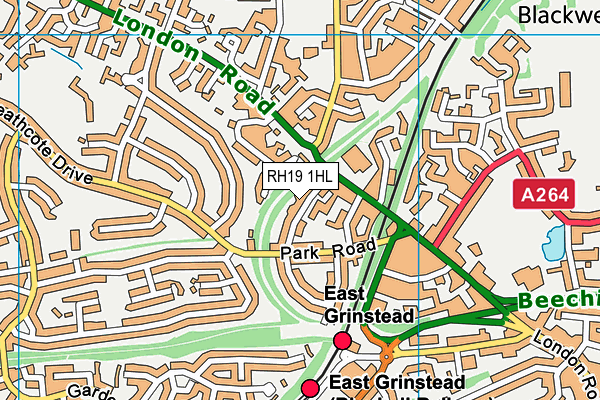 RH19 1HL map - OS VectorMap District (Ordnance Survey)