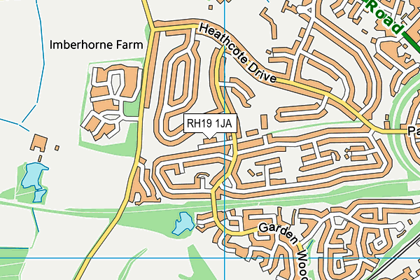 RH19 1JA map - OS VectorMap District (Ordnance Survey)