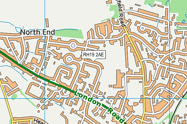 RH19 2AE map - OS VectorMap District (Ordnance Survey)