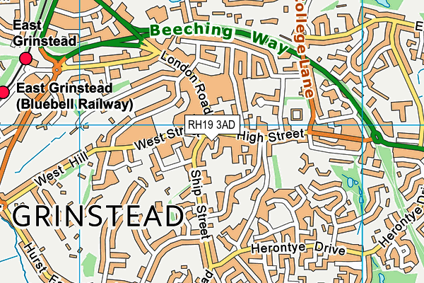 RH19 3AD map - OS VectorMap District (Ordnance Survey)