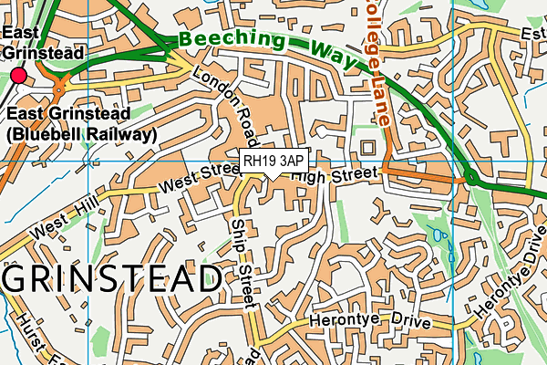 RH19 3AP map - OS VectorMap District (Ordnance Survey)