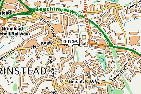 RH19 3AU map - OS VectorMap District (Ordnance Survey)