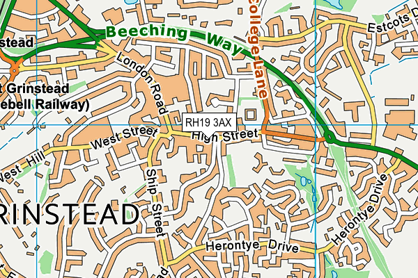 RH19 3AX map - OS VectorMap District (Ordnance Survey)