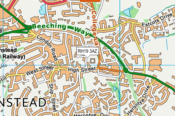 RH19 3AZ map - OS VectorMap District (Ordnance Survey)