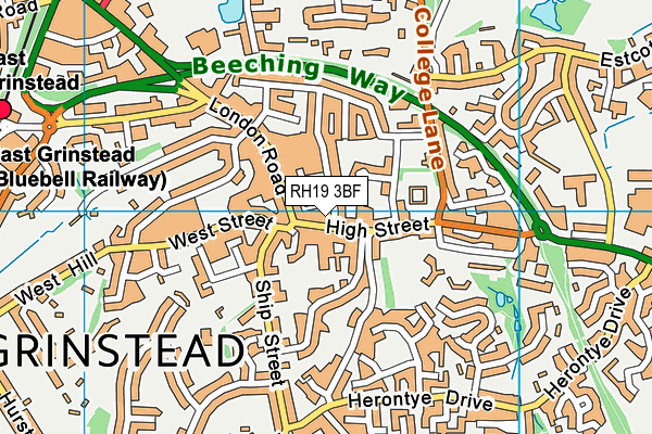 RH19 3BF map - OS VectorMap District (Ordnance Survey)