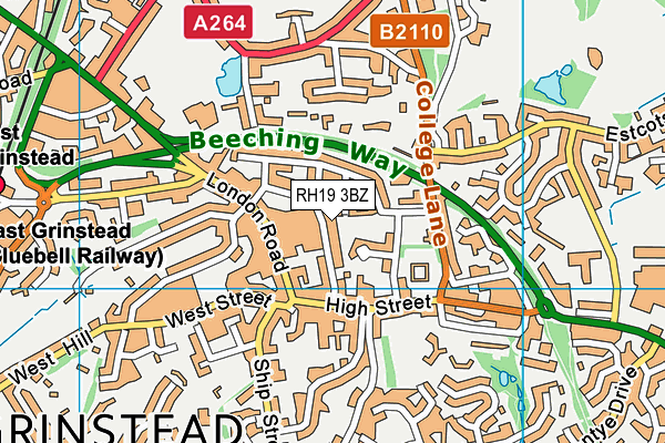 RH19 3BZ map - OS VectorMap District (Ordnance Survey)