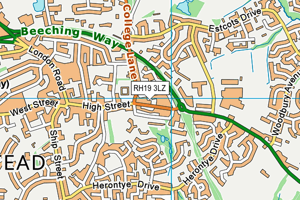 RH19 3LZ map - OS VectorMap District (Ordnance Survey)