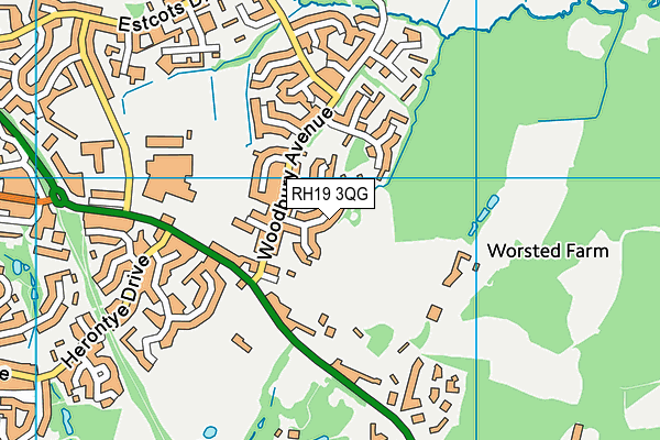 RH19 3QG map - OS VectorMap District (Ordnance Survey)