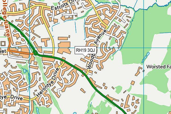 RH19 3QJ map - OS VectorMap District (Ordnance Survey)