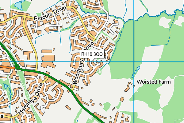 RH19 3QQ map - OS VectorMap District (Ordnance Survey)