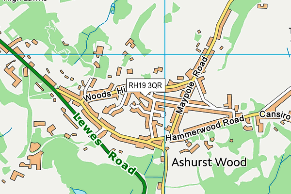 RH19 3QR map - OS VectorMap District (Ordnance Survey)