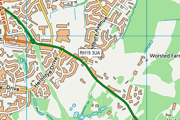 RH19 3UA map - OS VectorMap District (Ordnance Survey)