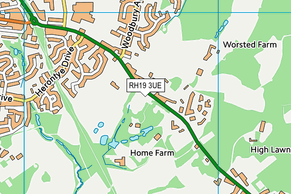 RH19 3UE map - OS VectorMap District (Ordnance Survey)