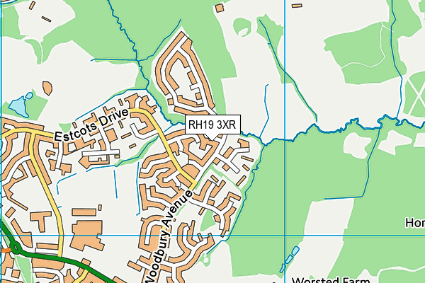 RH19 3XR map - OS VectorMap District (Ordnance Survey)