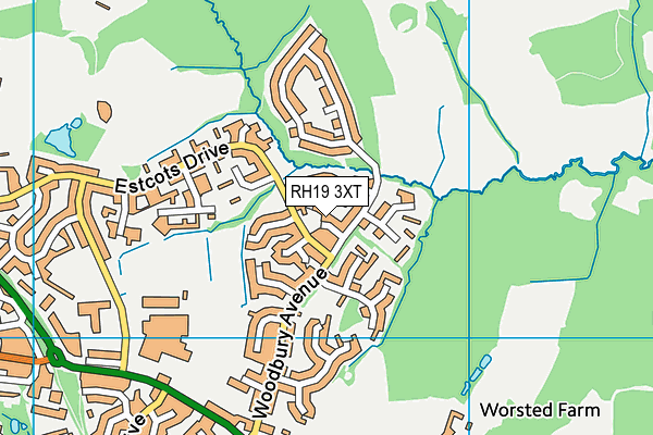 RH19 3XT map - OS VectorMap District (Ordnance Survey)
