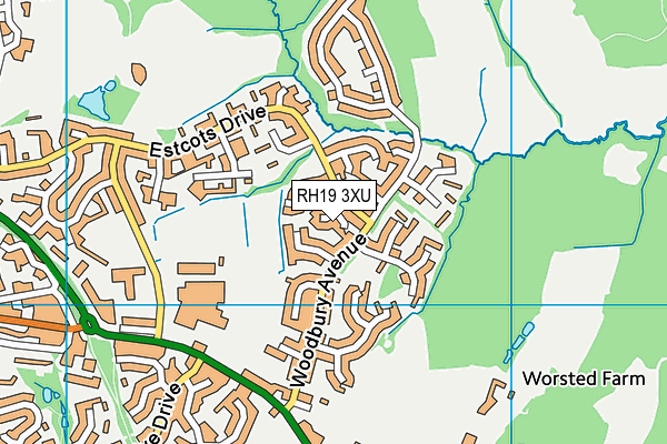 RH19 3XU map - OS VectorMap District (Ordnance Survey)