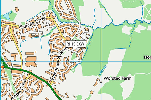 RH19 3XW map - OS VectorMap District (Ordnance Survey)