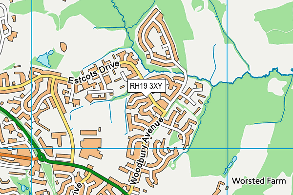 RH19 3XY map - OS VectorMap District (Ordnance Survey)