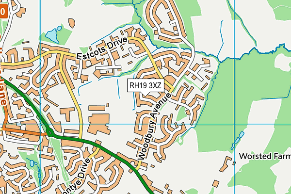 RH19 3XZ map - OS VectorMap District (Ordnance Survey)