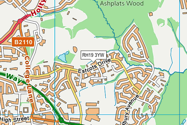 RH19 3YW map - OS VectorMap District (Ordnance Survey)