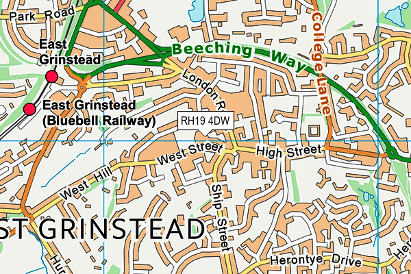 RH19 4DW map - OS VectorMap District (Ordnance Survey)