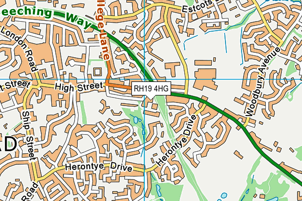RH19 4HG map - OS VectorMap District (Ordnance Survey)