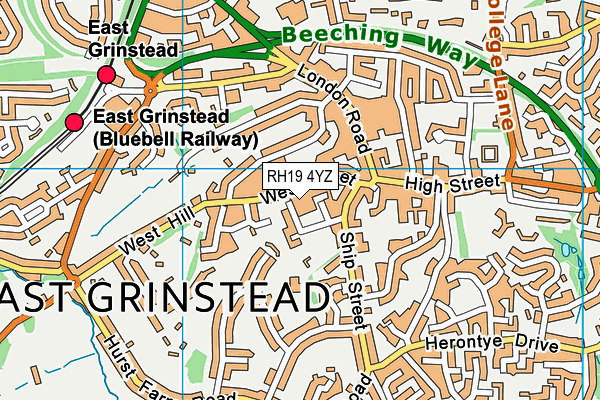 RH19 4YZ map - OS VectorMap District (Ordnance Survey)