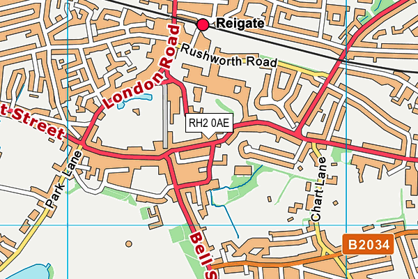 RH2 0AE map - OS VectorMap District (Ordnance Survey)