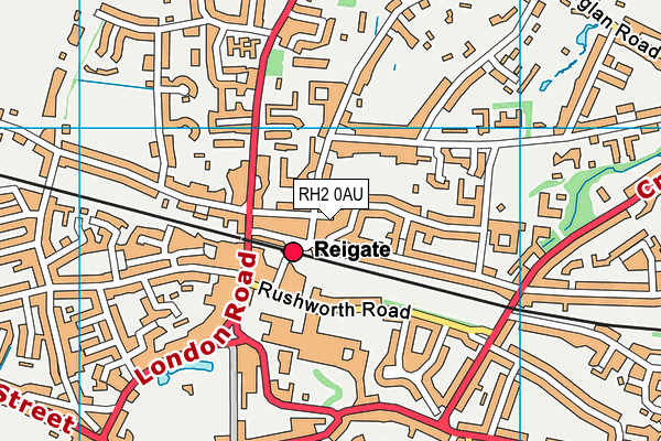 RH2 0AU map - OS VectorMap District (Ordnance Survey)