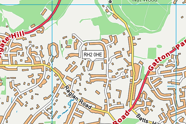 RH2 0HE map - OS VectorMap District (Ordnance Survey)