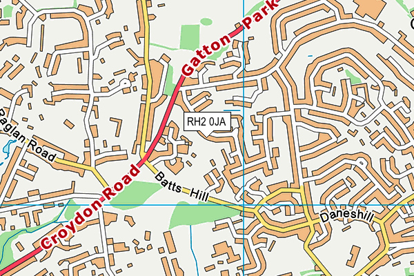 RH2 0JA map - OS VectorMap District (Ordnance Survey)