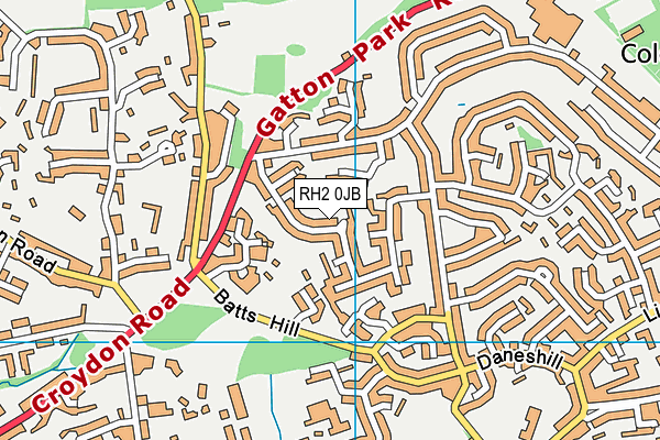 RH2 0JB map - OS VectorMap District (Ordnance Survey)