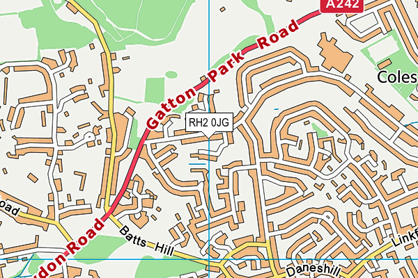 RH2 0JG map - OS VectorMap District (Ordnance Survey)