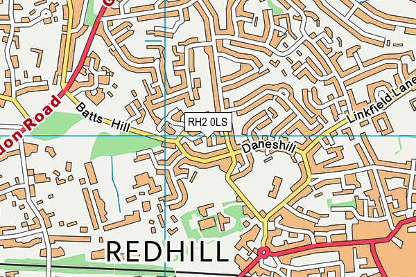 RH2 0LS map - OS VectorMap District (Ordnance Survey)