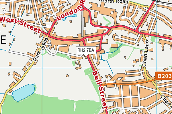 RH2 7BA map - OS VectorMap District (Ordnance Survey)