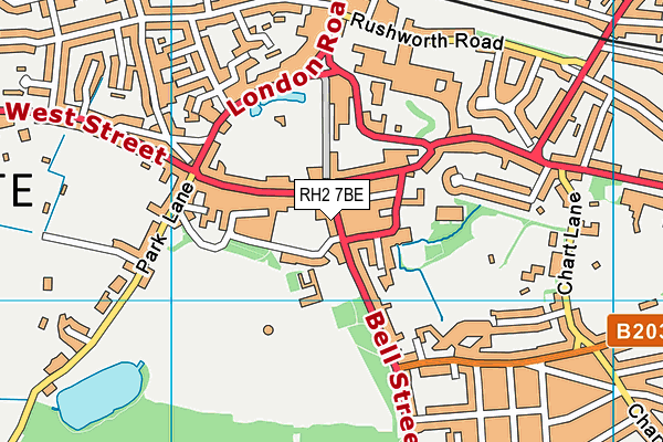 RH2 7BE map - OS VectorMap District (Ordnance Survey)