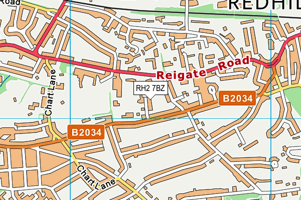 RH2 7BZ map - OS VectorMap District (Ordnance Survey)