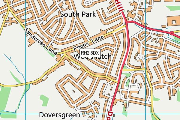 RH2 8DX map - OS VectorMap District (Ordnance Survey)