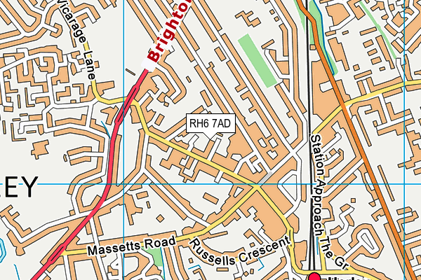 RH6 7AD map - OS VectorMap District (Ordnance Survey)