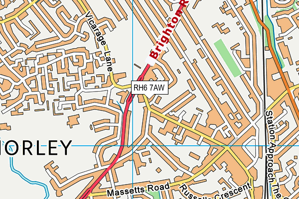 RH6 7AW map - OS VectorMap District (Ordnance Survey)