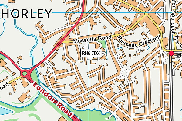 RH6 7DX map - OS VectorMap District (Ordnance Survey)