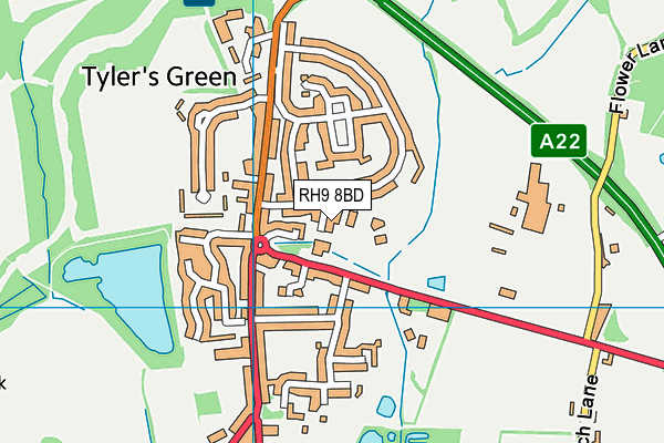 RH9 8BD map - OS VectorMap District (Ordnance Survey)