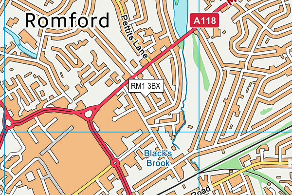 RM1 3BX map - OS VectorMap District (Ordnance Survey)