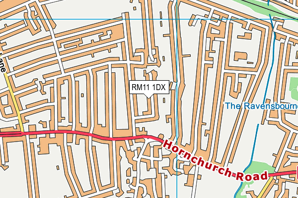 RM11 1DX map - OS VectorMap District (Ordnance Survey)