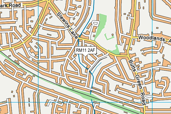 RM11 2AF map - OS VectorMap District (Ordnance Survey)